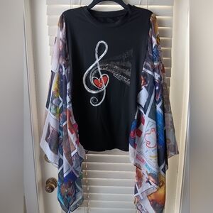 Upcycled Musical Note Black Tshirt / Poncho